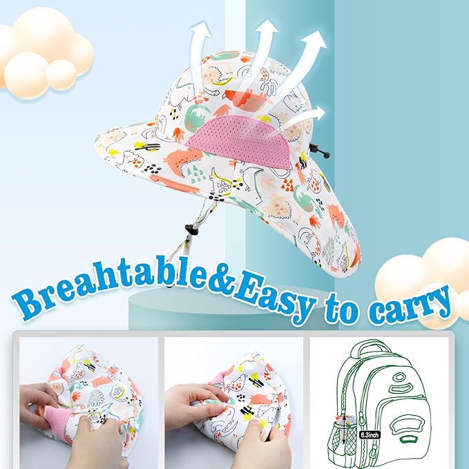 XIAOHAWANG Girls Sun Hat Baby Beach Hats Boys UPF 50+ Kids Summer Protection - Image 5