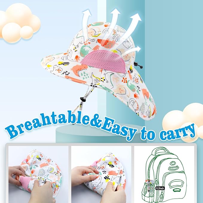 XIAOHAWANG Girls Sun Hat Baby Beach Hats Boys UPF 50+ Kids Summer Protection - Image 5