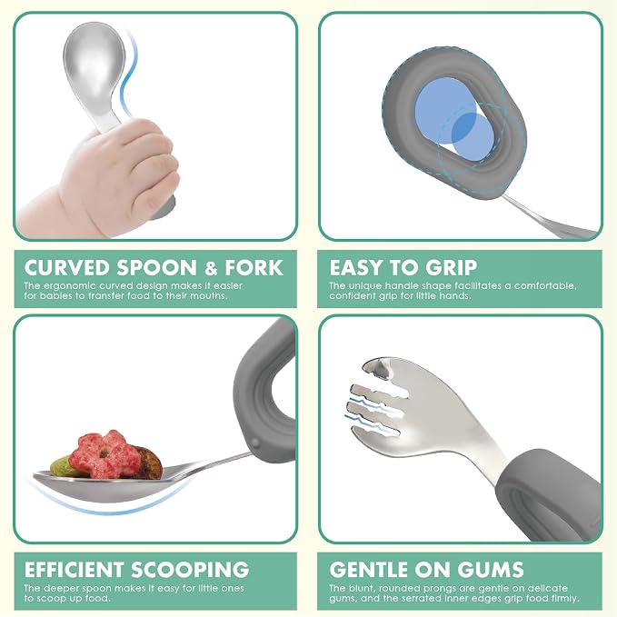 MR. CHOU Baby Bowl Set with Spoon & Fork, Insulated Double-Layer 18/8 Stainless - Image 7