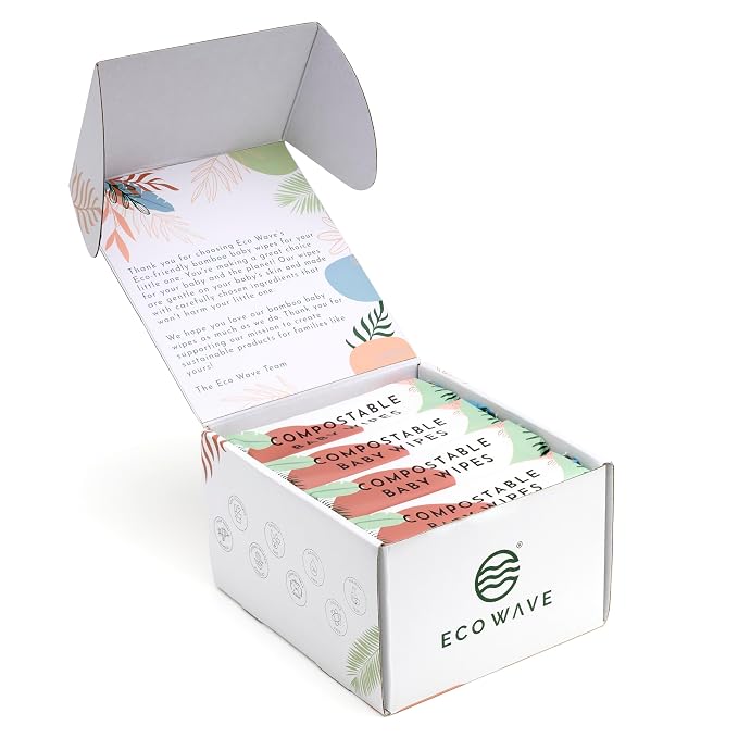 Eco Wave Baby Wipes, 100% Compostable Eco-Friendly Bamboo Wipes, Hypoallergenic - Image 2