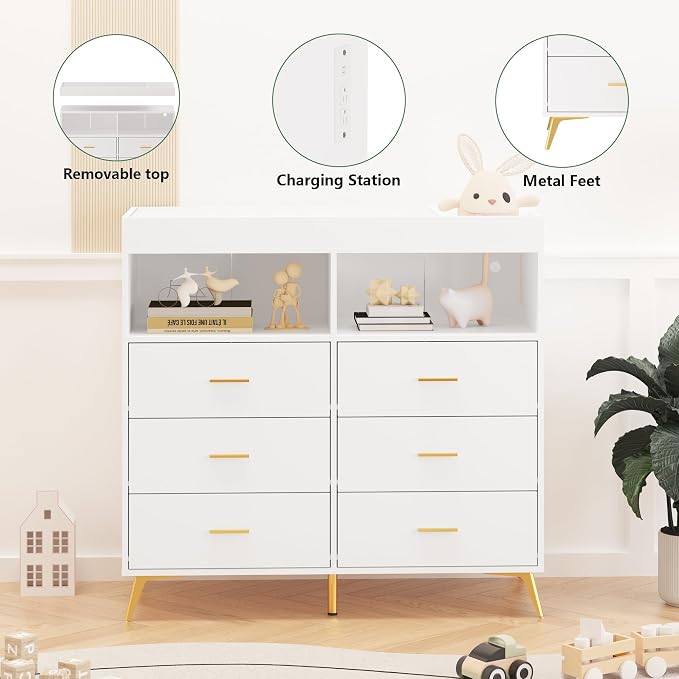 Changing Table Dresser with Drawers, Baby Dresser with Changing Table Top - Image 7