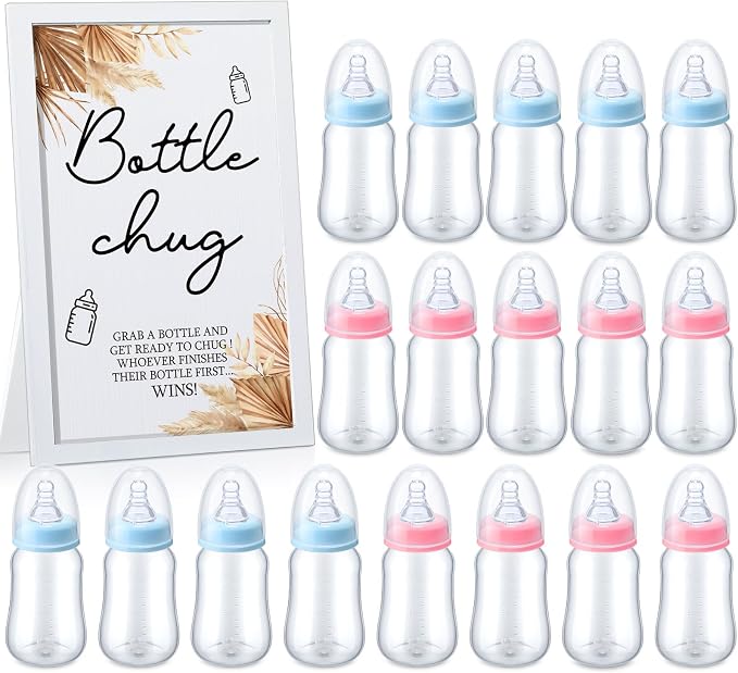 Roowest Bottle Chug Baby Shower Game Favors Including Boho Theme Wooden Sign by Roowest