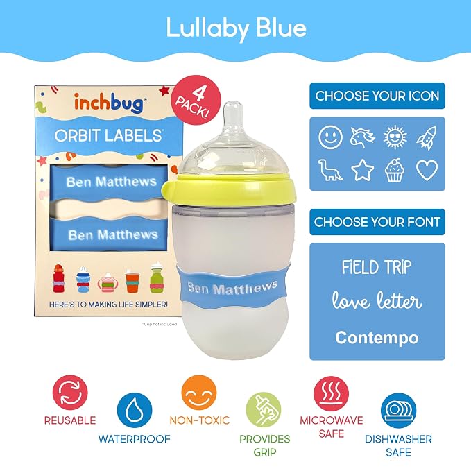 InchBug Orbit Labels Baby Bottle and Water Bottle Silicone Name Bands – - Image 5