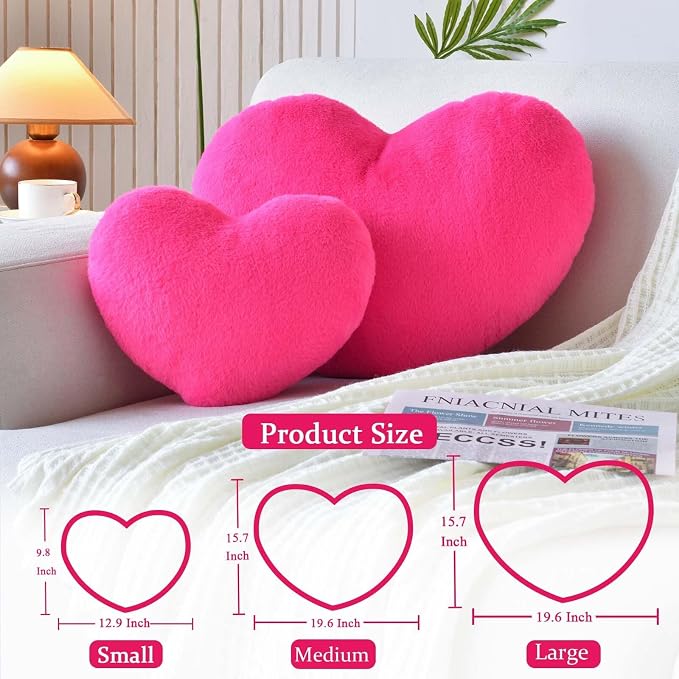 Hot Pink Heart Pillows, Cute Heart Decorative Pillow, Heart Shaped Throw Pillows - Image 2
