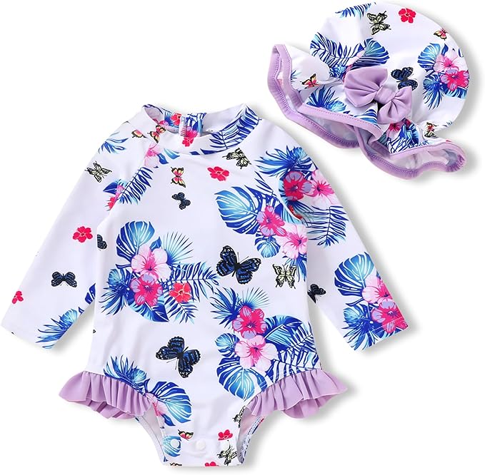Infant Baby Girl Swimsuit One-Piece Long Sleeve Rash Guard by YOUNGERTREE