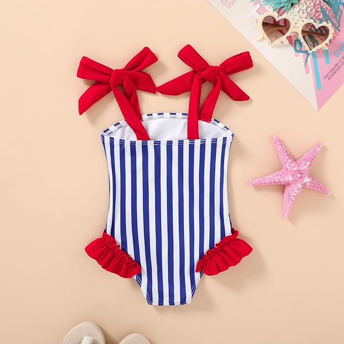 Happy Town Toddler Swimsuit Girl Solid Color Stripe One-Piece Baby Bathing Suits - Image 3