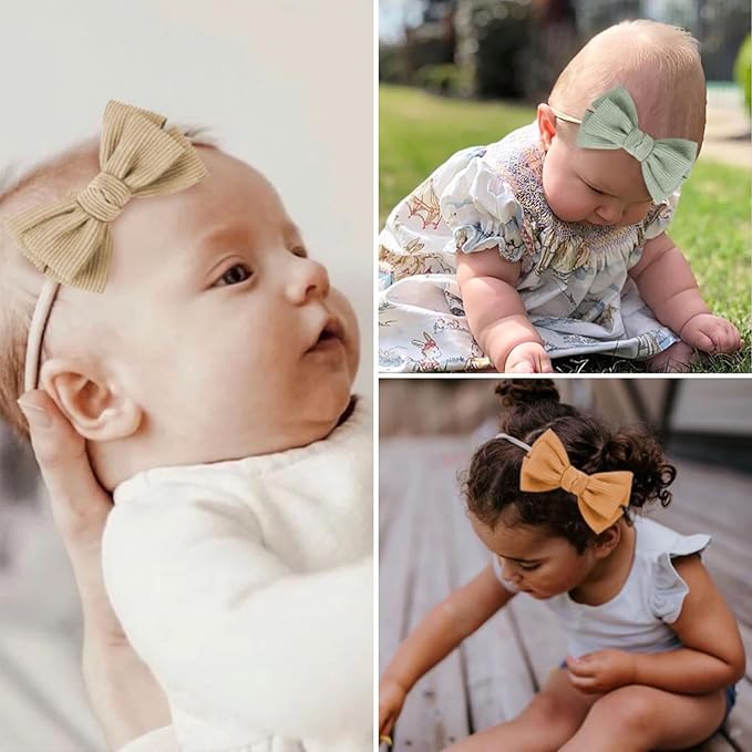 Baby Girl Headbands and Bows, Newborn Infant Toddler Nylon Elastics Hairbands - Image 4