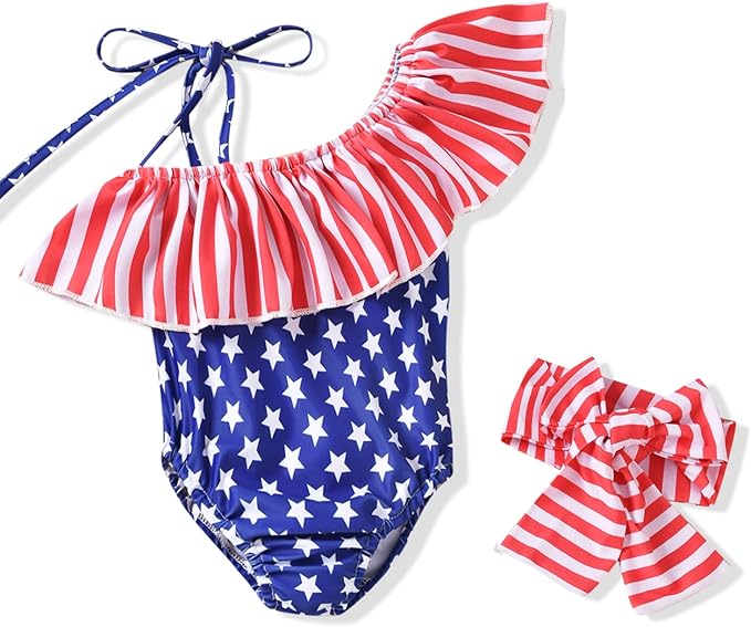 Toddler Baby Girls Ruffles Bikini One Piece Swimsuits Floral Off Shoulder by HINTINA