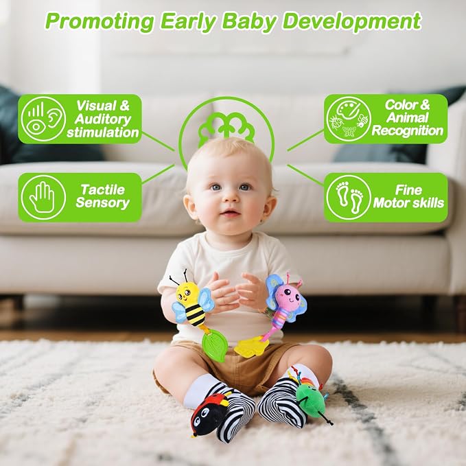 Baby Toys 0-6 Months, Soft Rattle Socks and Wristband Set, Hand and Foot - Image 4
