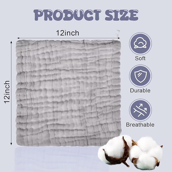 Breling 20 Pcs Baby Muslin Washcloth 12 x 12 Inch 100% Cotton Soft and - Image 2