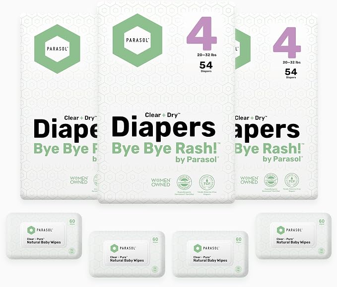 Parasol Clear+Dry Disposable Diapers and Clear+Pure Wipes Kit, RashShield - Image 2