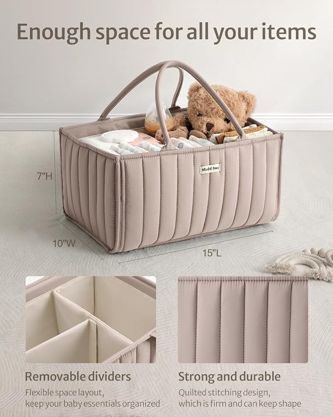 Blissful Diary Baby Diaper Caddy Organizer, Stylish Storage Basket - Image 3