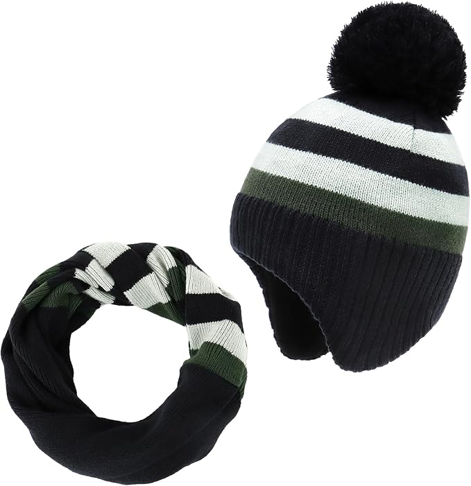 Duoyeree Kids Beanie Hat for Boys Girls Pom-pom Kint Hats Cozy Lining Winter by Duoyeree