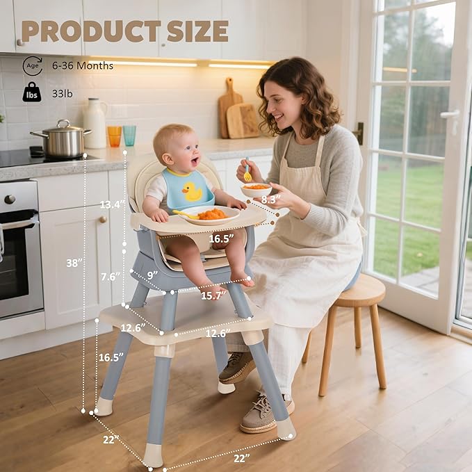 Baby High Chair, 8 in 1 Convertible Highchairs - Image 7