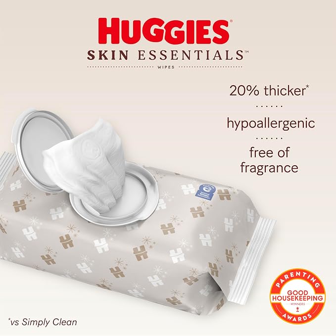 Huggies Skin Essentials Baby Wipes, Hypoallergenic, 99% Water, 2 Flip Top Packs - Image 2
