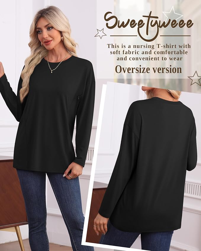 3 Pack Women's Nursing Breastfeeding Tops, Long Sleeve Maternity Shirts - Image 5