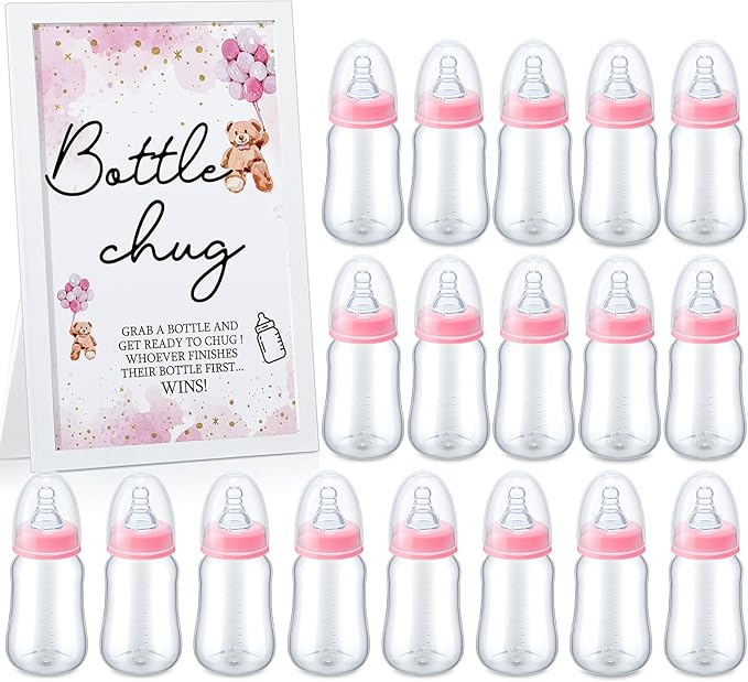 Roowest Bottle Chug Baby Shower Game Favors Including Pink Bear Theme Wooden by Roowest
