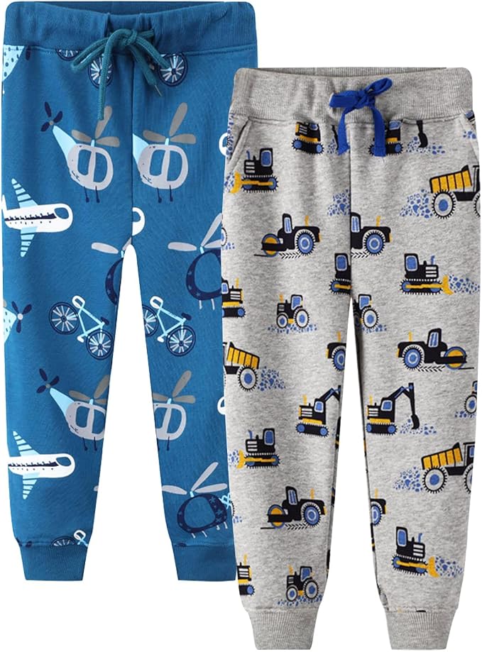 LOKTARC 2 Pack Boys Drawstring Sweatpants Cute Pattern Cotton Sport Jogger Pants by LOKTARC