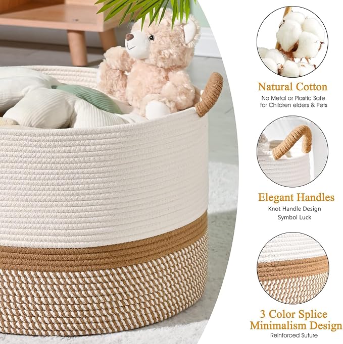 KAKAMAY Large Blanket Basket, Woven Baskets - Image 5