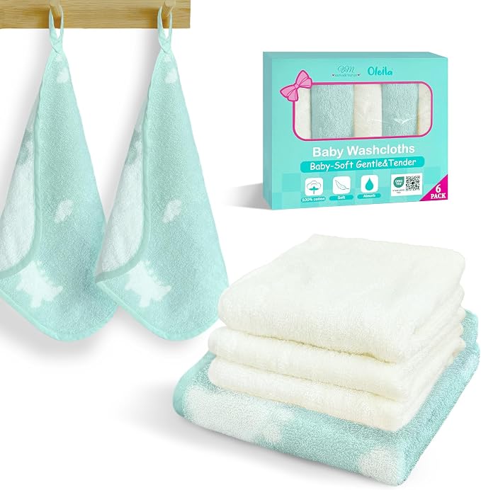 VOOVA & MOVAS 6 Pack 100% Cotton Baby Washcloths | 12x12 Inches | Highly by VOOVAMOVAS