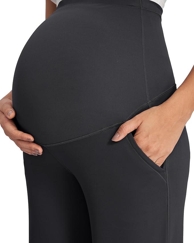 G4Free Fleece Lined Maternity Yoga Pants Over The Belly Stretchy Wide Leg Warm - Image 4