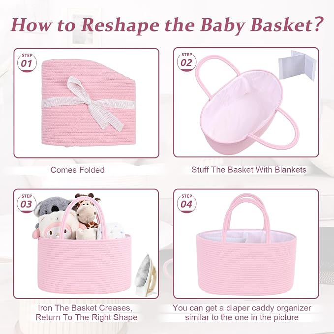 Baby Diaper Caddy Organizer, Cotton Rope Diaper Basket, Baby Basket - Image 7