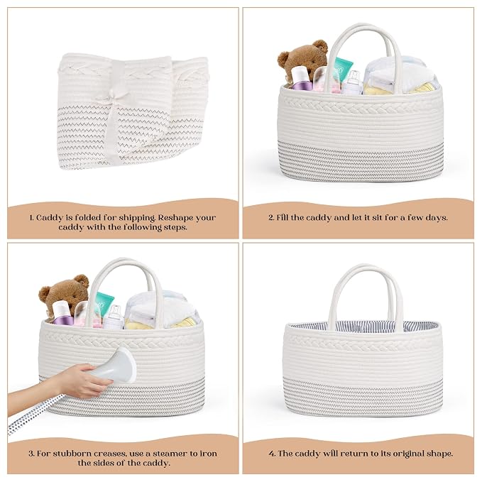 luxury little Diaper Caddy Organizer, Extra Large Cotton Rope Nursery Basket - Image 8