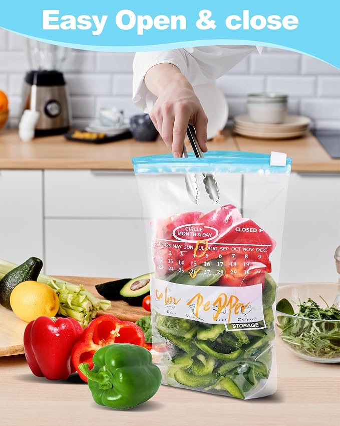 120 Pack Calendar Slider Quart Freezer Bags Reusable Food Storage Bags Slide - Image 4
