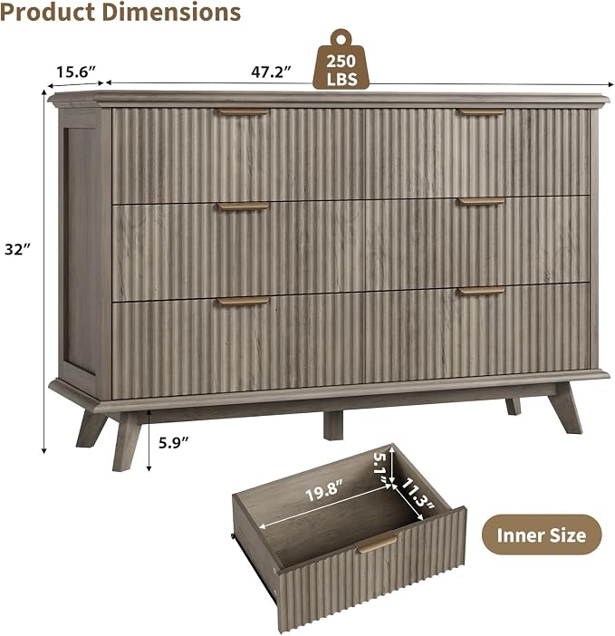 QUW Fluted Dresser for Bedroom - Image 3