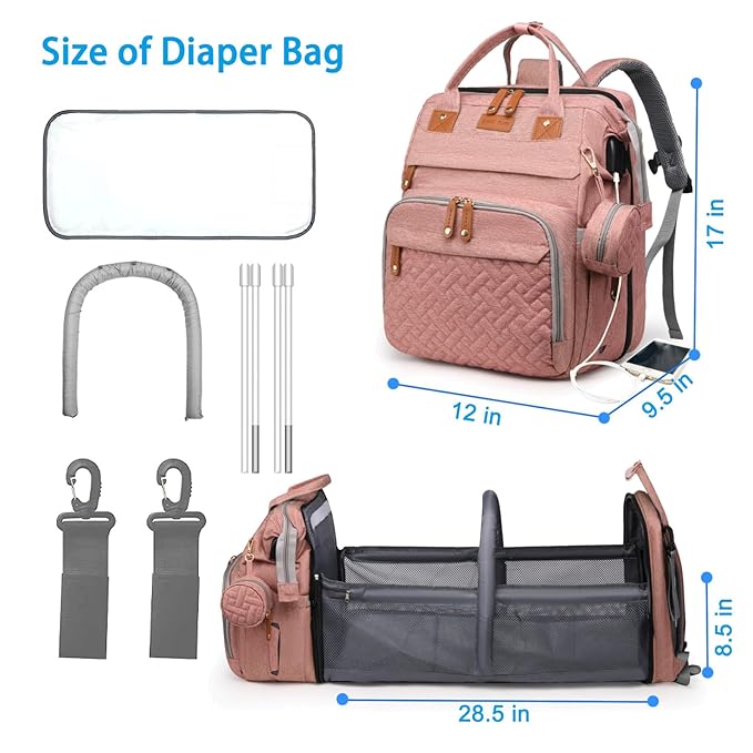 Jeryswet Baby Diaper Bags with Changing Station, Waterproof Large Capacity - Image 6