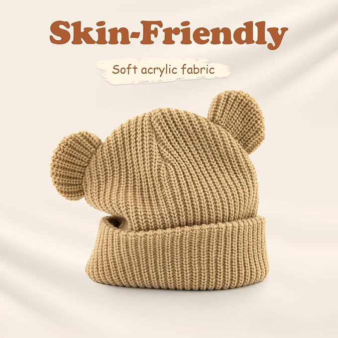 Toddler Boy Winter Hat Baby Knit Beanie Girl Warm Hats Kid Bear Ear Beanies - Image 2