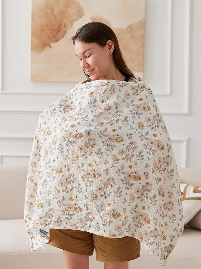 TILLYOU Muslin Nursing Cover for Baby Breastfeeding, 100% Cotton Breathable - Image 3