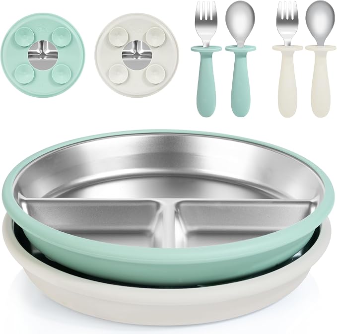 Bella’s Friends Baby Feeding Set, 2 Pack Stainless Steel Divided Plate by Unknown