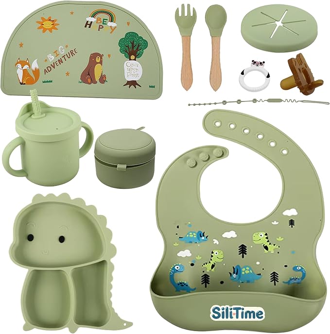 SiliTime Dinosaur-Themed Silicone Baby Feeding Set – Suction Mat by Unknown
