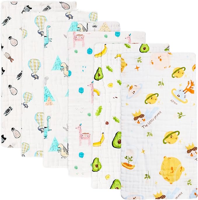 FOOK FISH Muslin Burp Cloths Cotton Burping Cloth 20'' X 10'' Pack of 6 by FOOKFISH-EspeciallyForYou