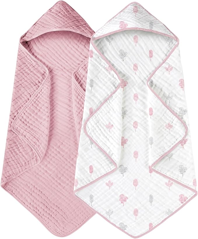 Yoofoss Hooded Baby Towels for Newborn 2 Pack 100% Muslin Organic Cotton Baby by YOOFOSS