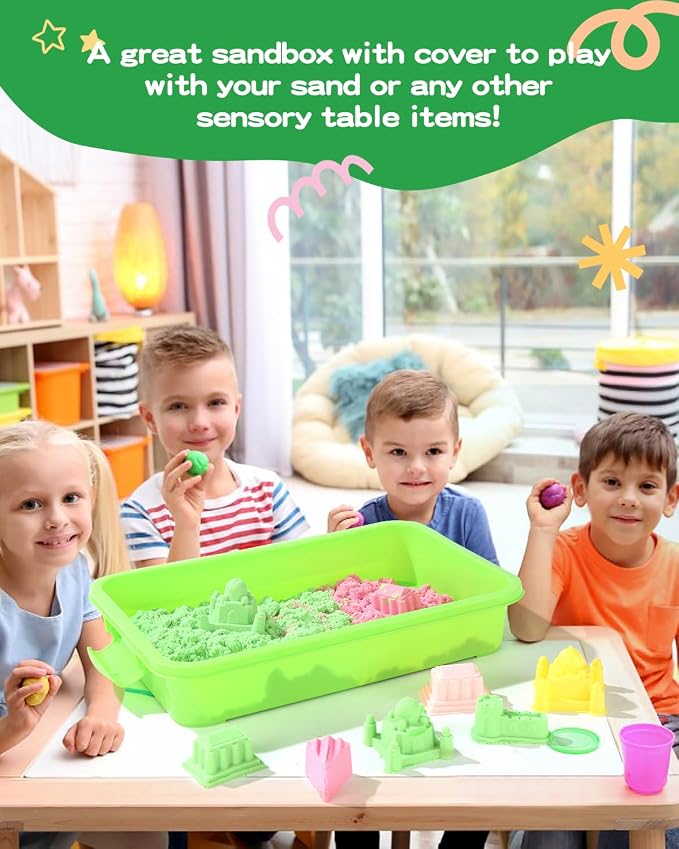 Sensory Bin Sand Tray with Lid for Toddlers 2 Pcs 15in Portable Sandbox Toy - Image 6