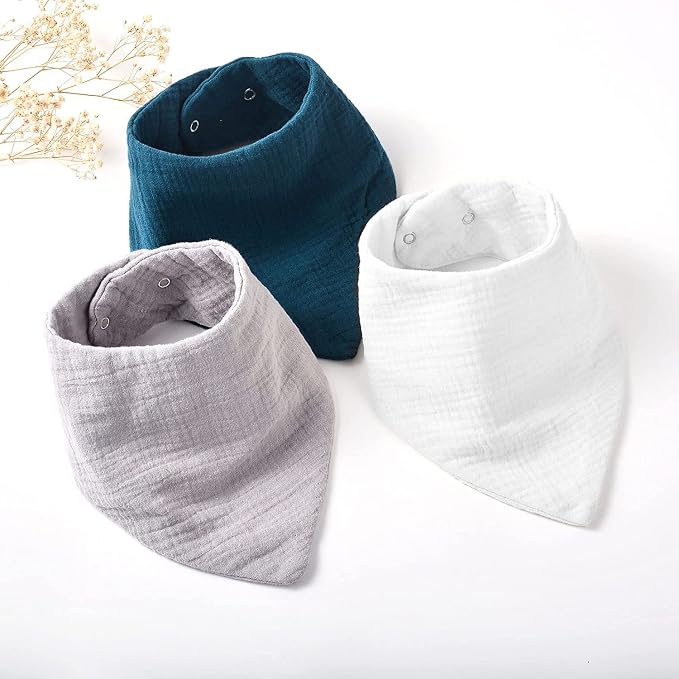 Konssy 8-Pack Muslin Baby Bibs, Absorbent Bandana Drool, 100% Cotton Unisex - Image 7