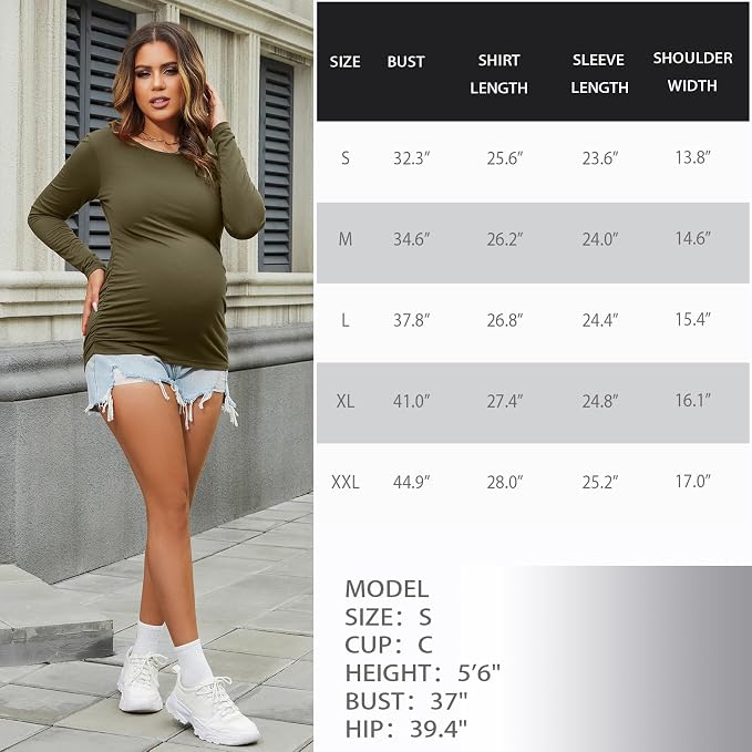 Bhome Women's Maternity Shirts 3 Packs Long Sleeve Pregnancy Tops Basic Side - Image 6