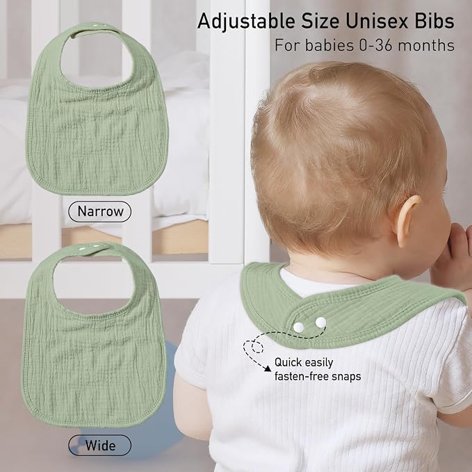 GLLQUEN BABY Muslin Drool Bibs for Boys Girls 6 Pack, Adjustable Baby Bibs for - Image 5