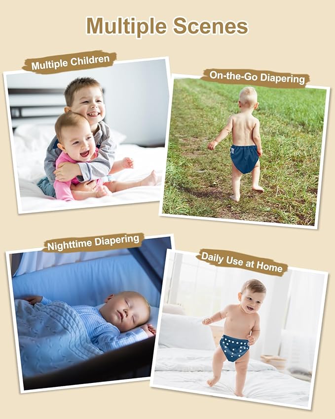 Babygoal Baby Reusable Neutral Cloth Diapers, One Size Adjustable Washable - Image 5