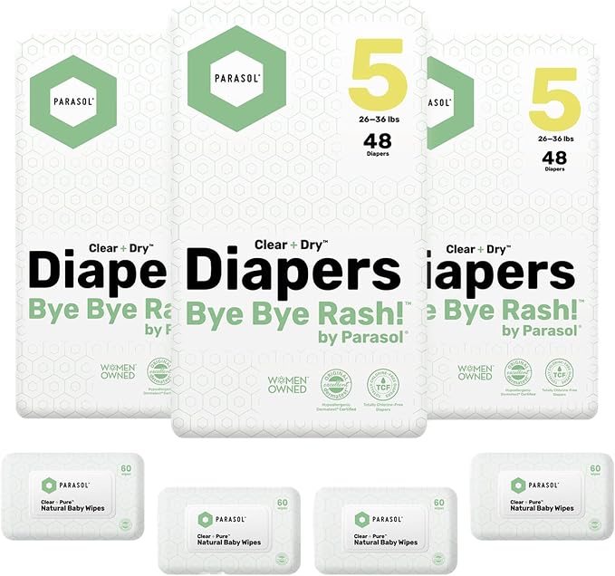 Parasol Clear+Dry Disposable Diapers and Clear+Pure Wipes Kit, RashShield - Image 2