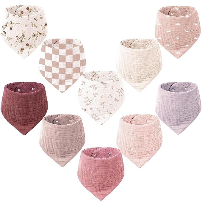 Konssy Muslin Baby Bibs 10 Pack Baby Bandana Drool Bibs 100% Cotton by Konssy