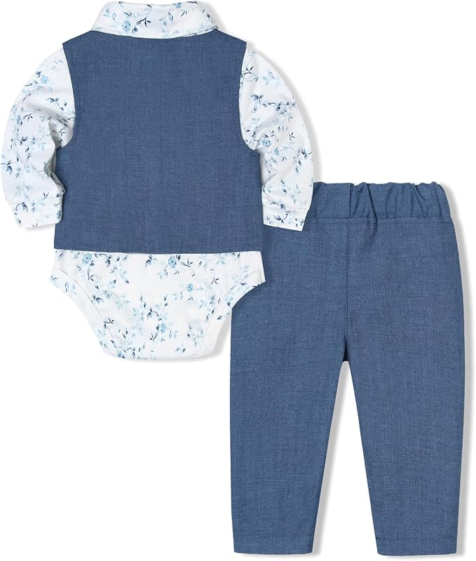 Baby Boy Clothes Suits Infant Gentleman Wedding Outfit Formal Dress Shirt Vest - Image 2