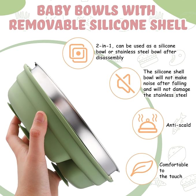 Nuogo 3 Pcs Stainless Steel Baby Suction Plates - Image 2