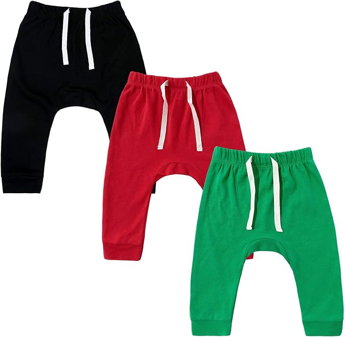 SOBOWO Newborn Baby Boy Girl 3-Pack Joggers Infant Baby Cotton Harem Pants by SOBOWO