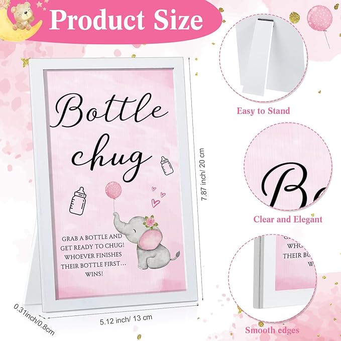 Roowest Bottle Chug Baby Shower Game Favors Including Pink Elephant Theme - Image 2