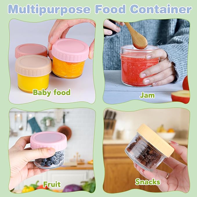 8 Pack Glass Baby Food Storage Containers, 4 oz Leakproof Baby Food Jars - Image 6