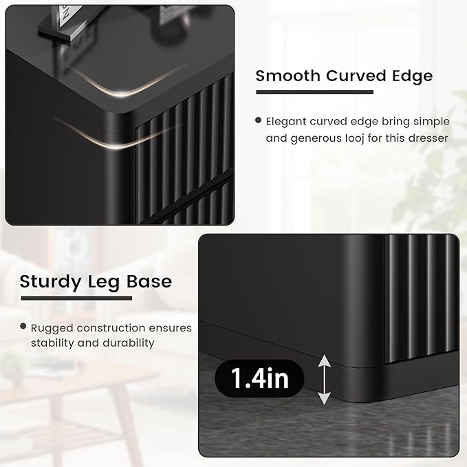 Black Dresser for Bedroom, 8 Drawers Double Fluted Dressers, Modern Chest of - Image 8