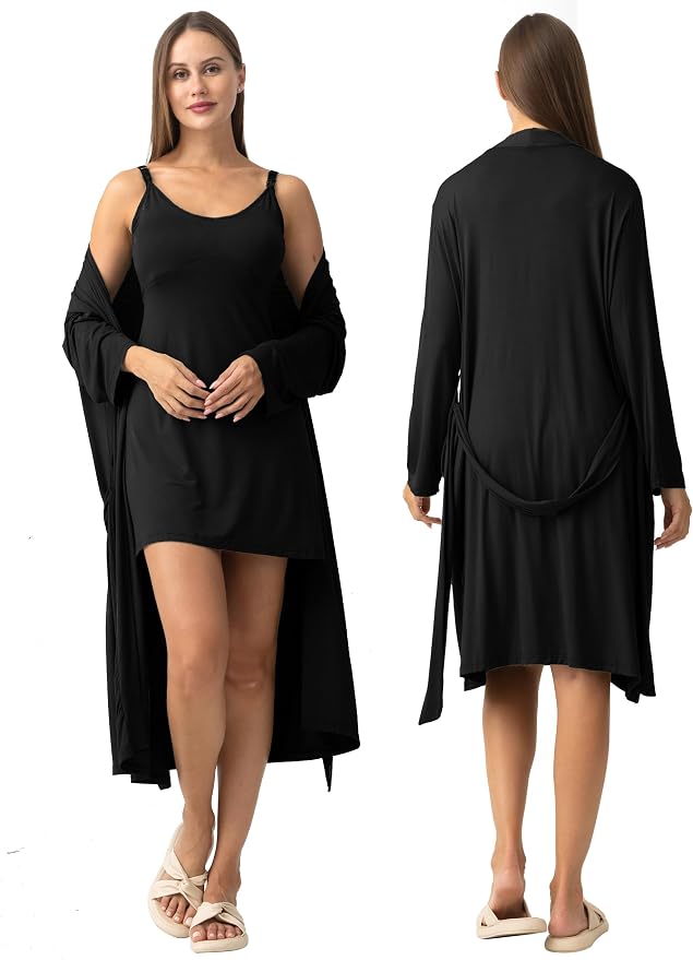 SUNNYBUY Women's Nursing Nightgown Maternity Robe Set, 3 in 1 Labor Delivery - Image 4